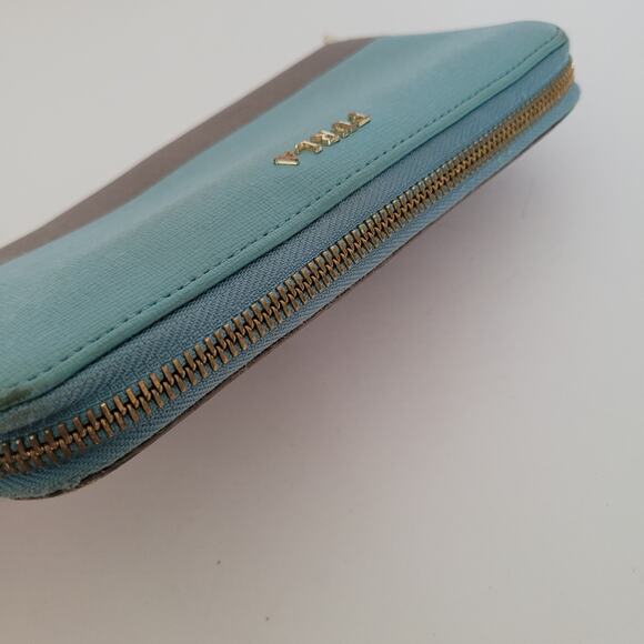 Furla Wallet Large Teal Blue Gray Two Block Genuine Leather Italian Zip Around - Picture 3 of 13